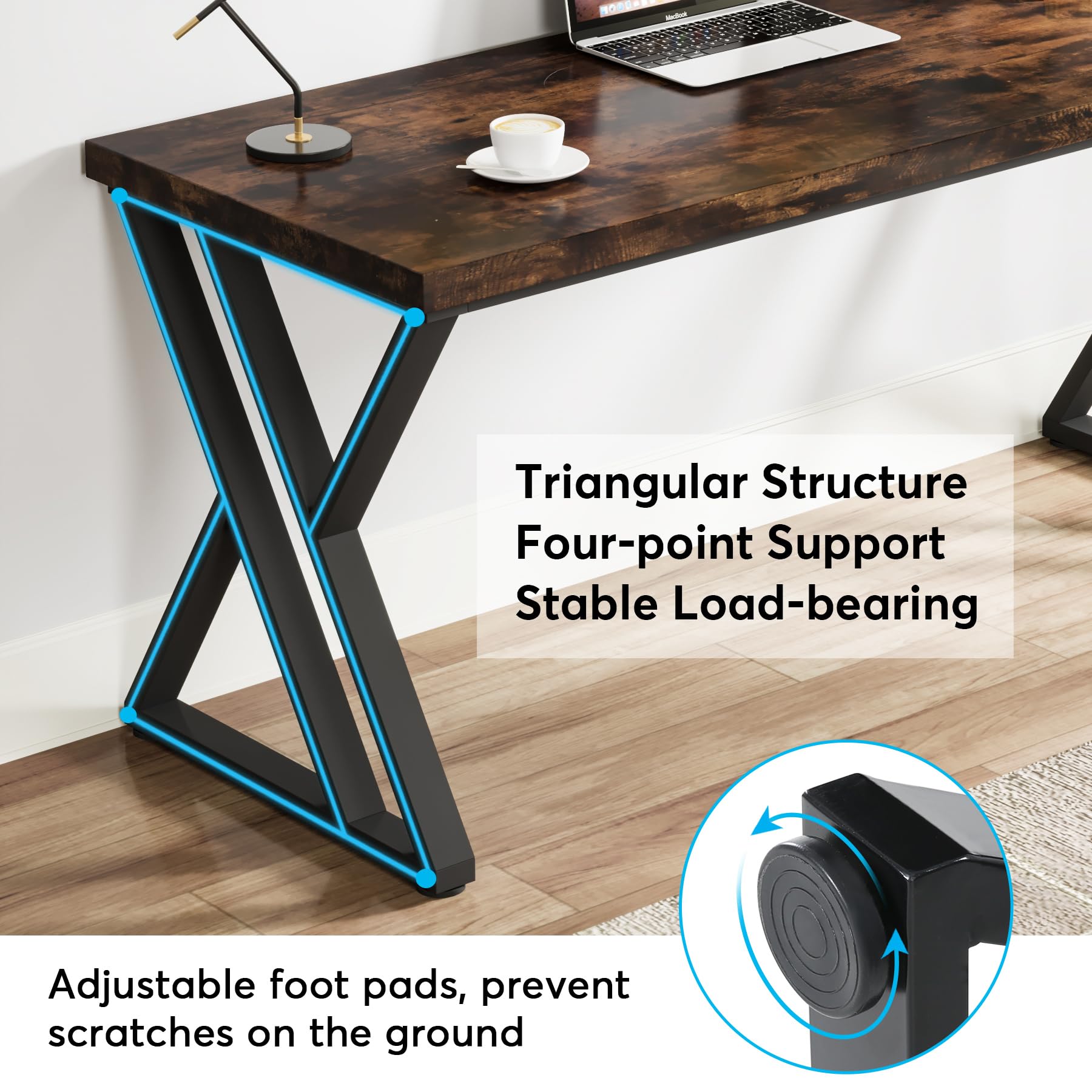 55 Inch Writing Computer Desk with Z-Shaped Metal Leg