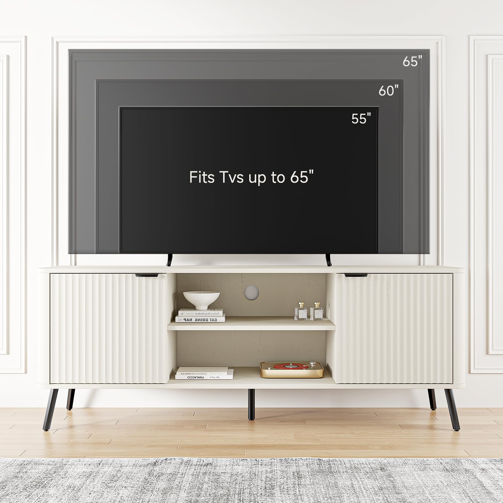 58" Modern TV Stand with Fluted Door Storage