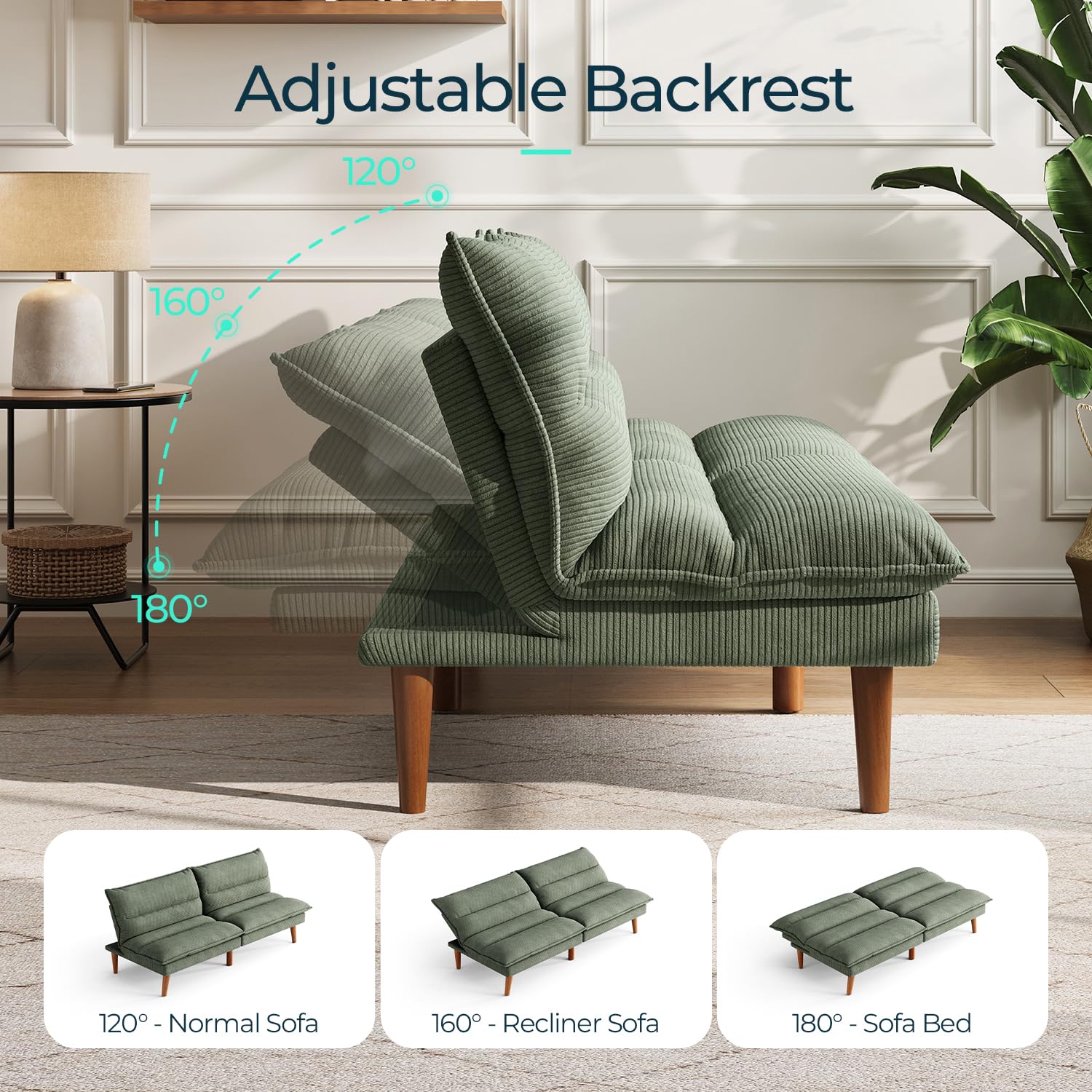 Convertible Corduroy Futon Sofa Bed