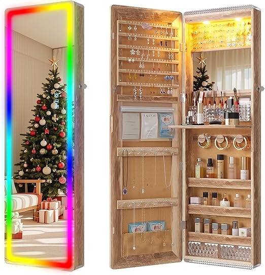 47.2" LED Jewelry Mirror Cabinet with Storage