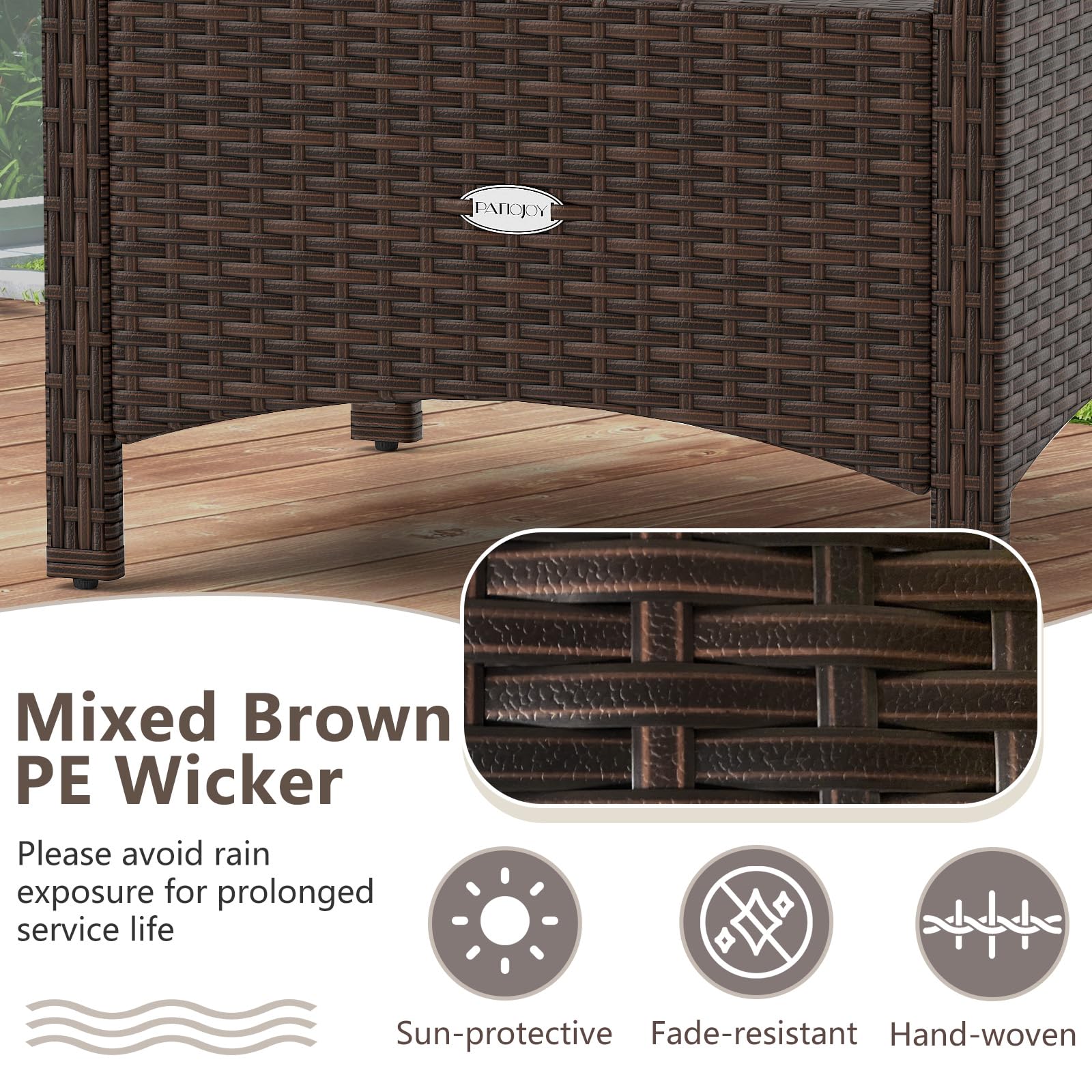 Wicker Outdoor Ottomans Set of 2 with Removable Cushions