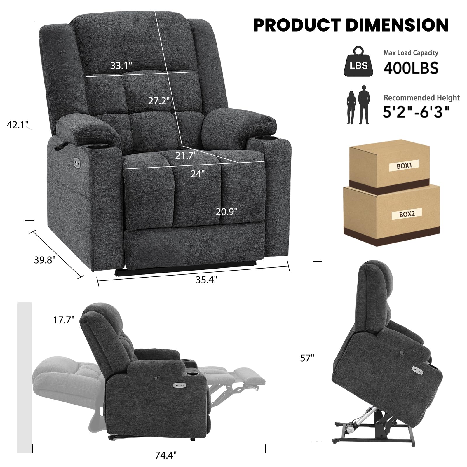 Dual Motor Power Lift Recliner with Heat and Massage