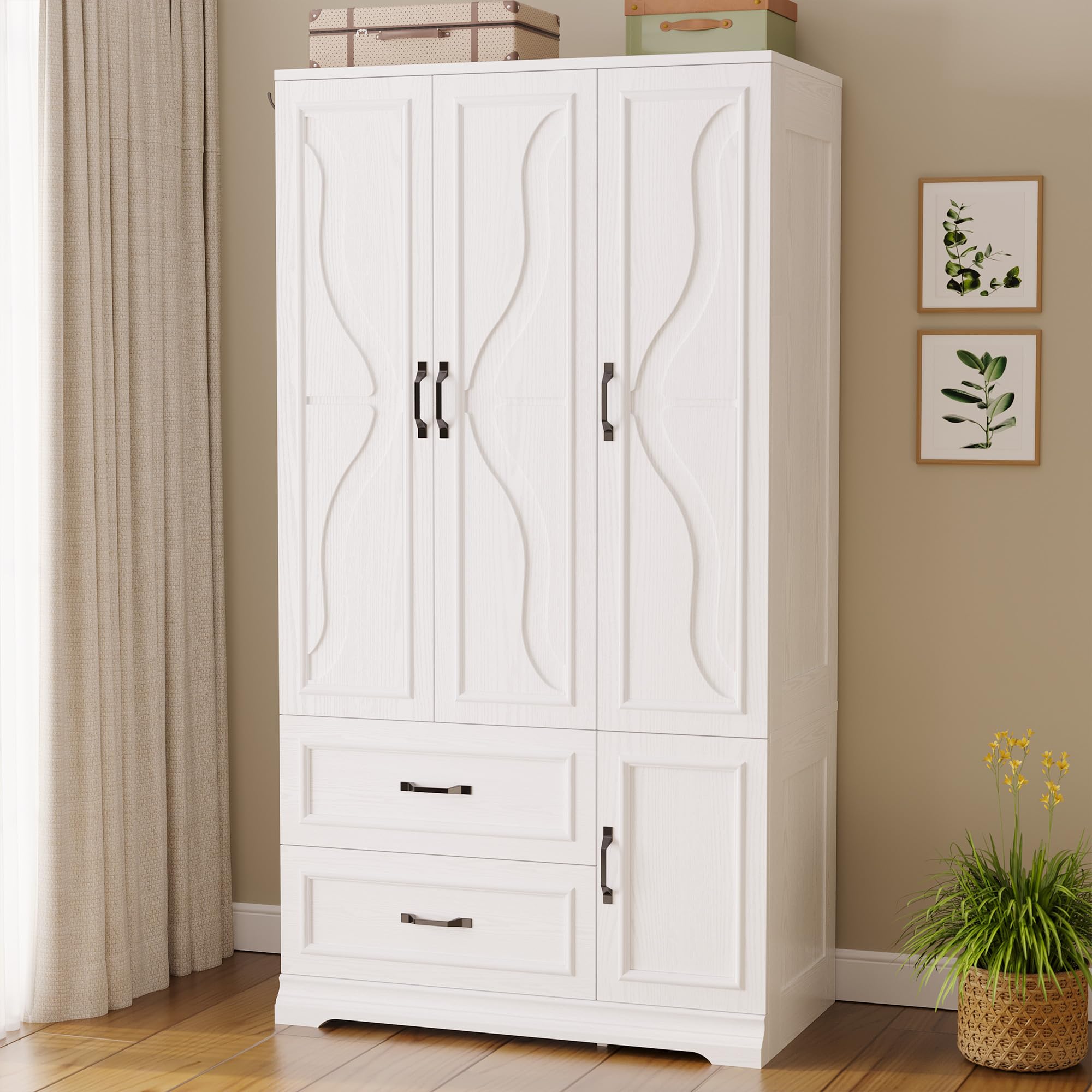 Armoire Wardrobe Closet with 4 Doors and Drawers