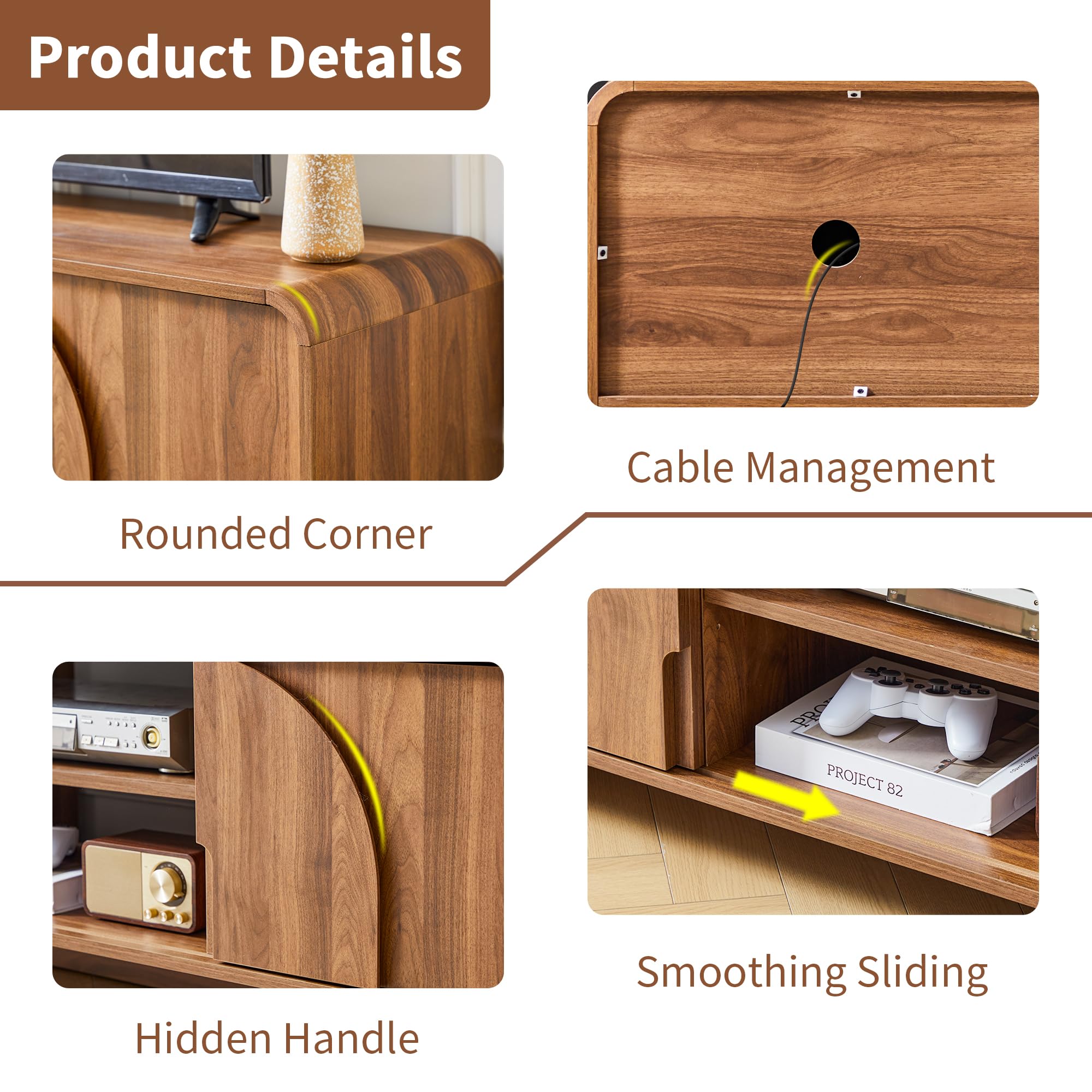 63-Inch TV Stand with Sliding Door and Arched Handles