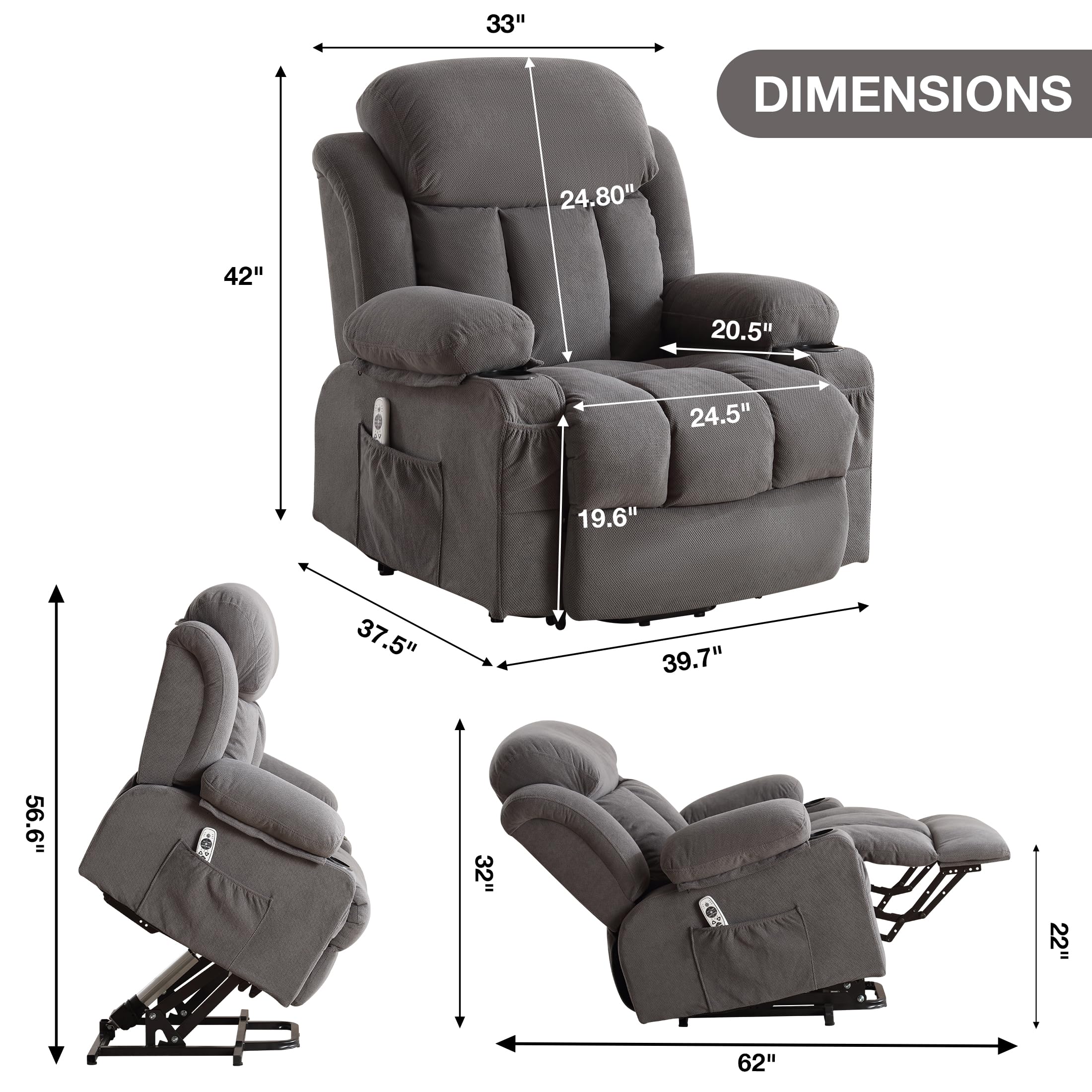 Power Lift Recliner Chair with Massage and Heating