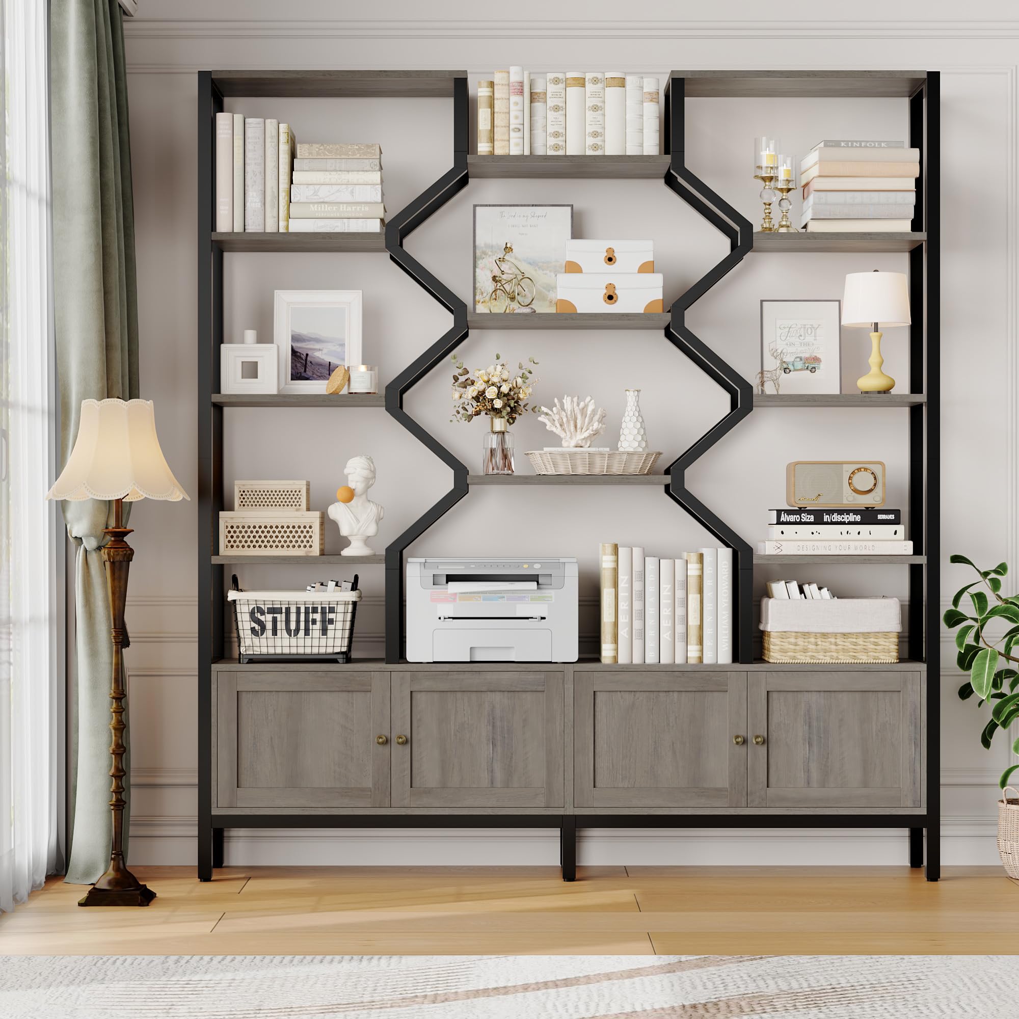 5-Tier Bookshelf with Storage Cabinets
