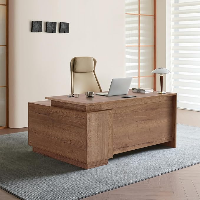 63-Inch Reversible L-Shaped Executive Desk with Lateral File Cabinet