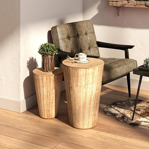 Round End Table Set of 2 with Storage