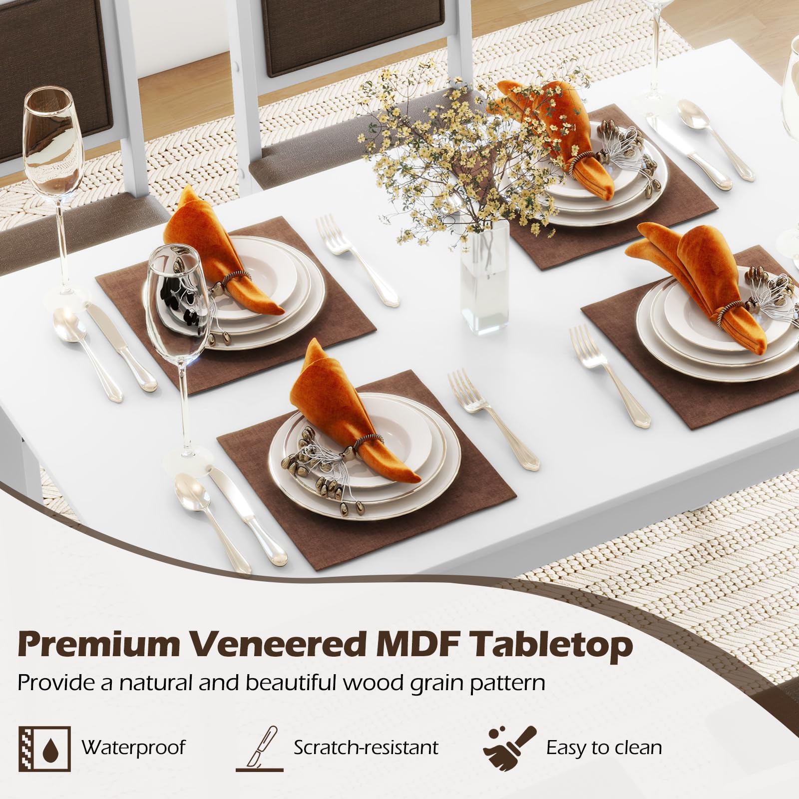 5-Piece Solid Wood Dining Set with Upholstered Chairs