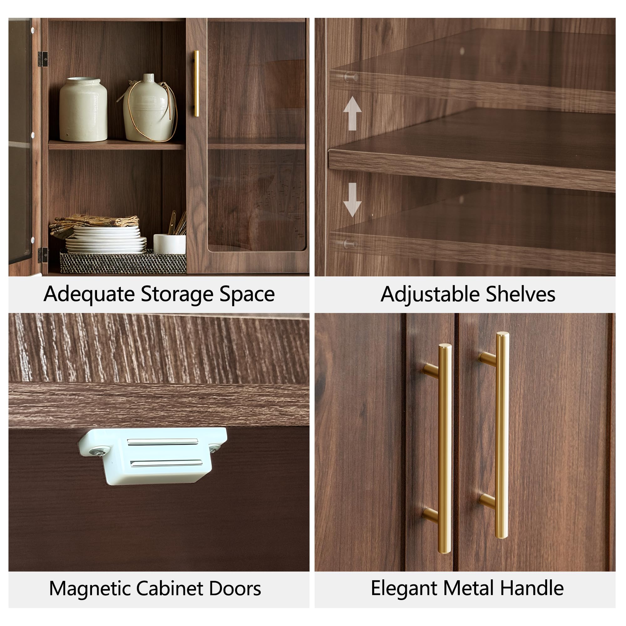 Tall Pantry Cabinet with Glass Doors 77" Kitchen Storage