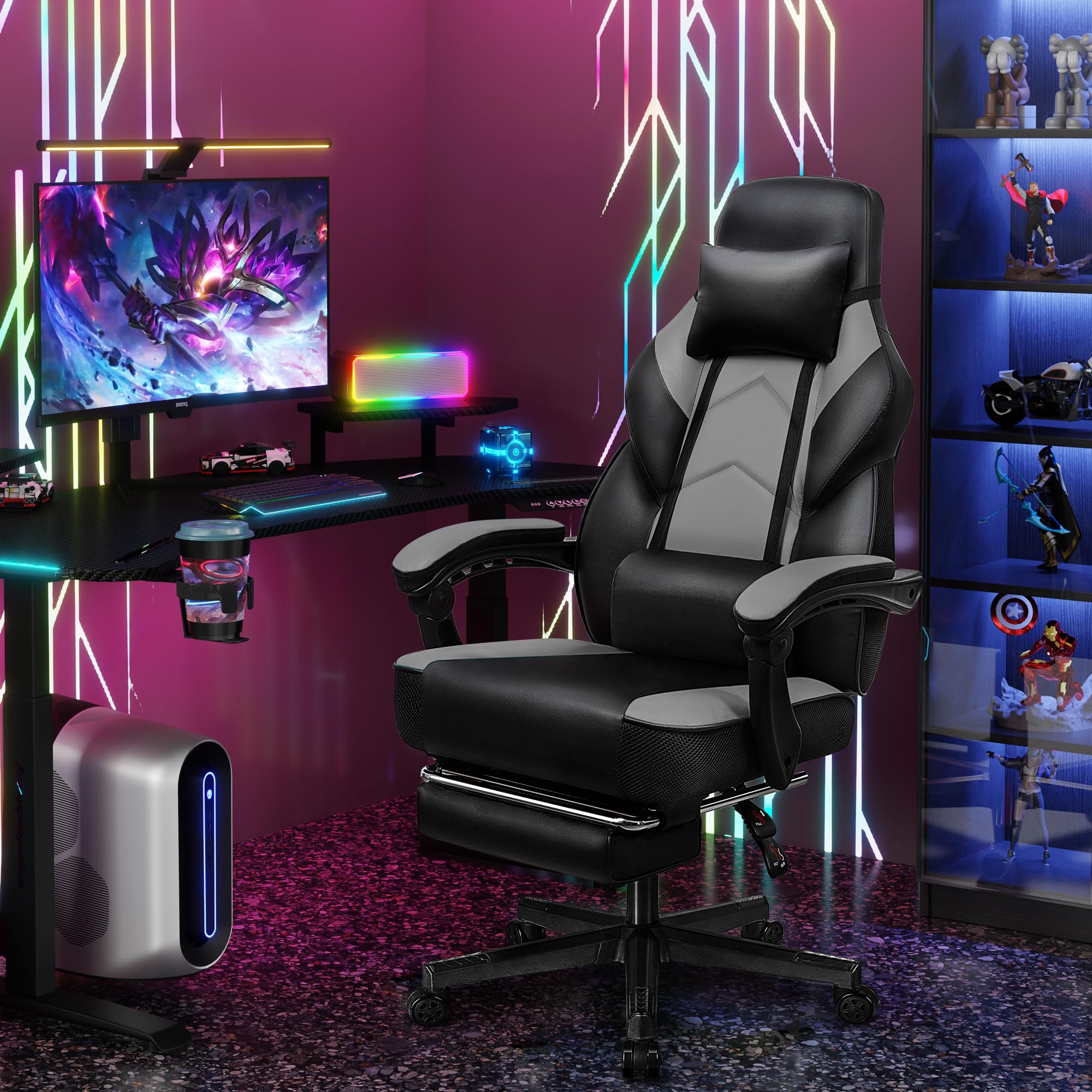 Gaming Chair with Massage and Footrest