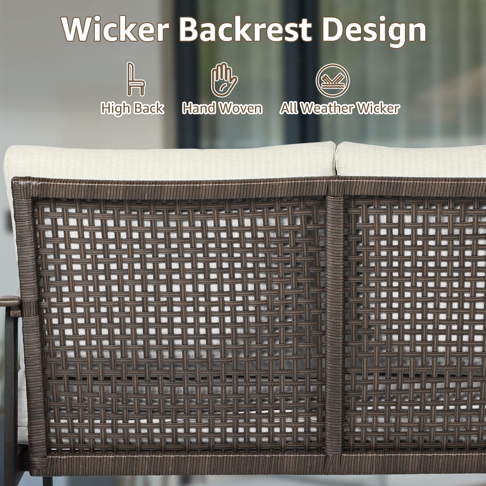 Patio Loveseat Sofa with Wicker Backrest and Cushion