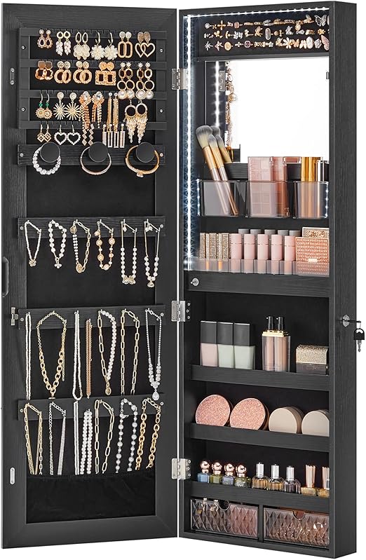 Mirror Jewelry Cabinet Armoire with LED Lighting