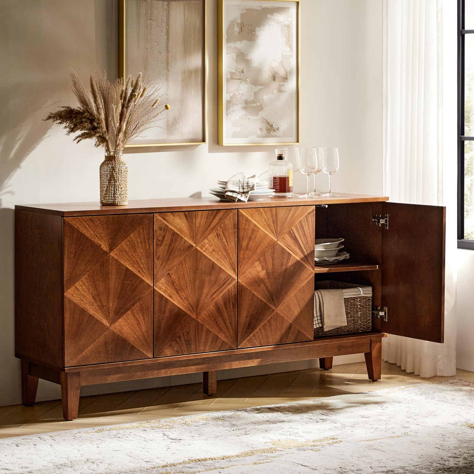 Walnut Sideboard Buffet Cabinet 60"