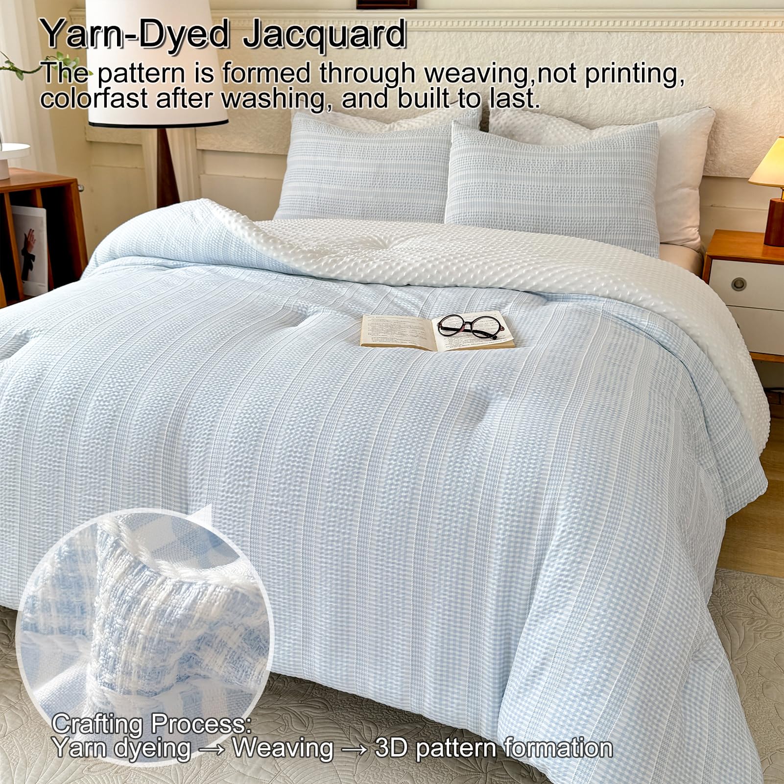 Boho Comforter Set Queen Size Sky Blue