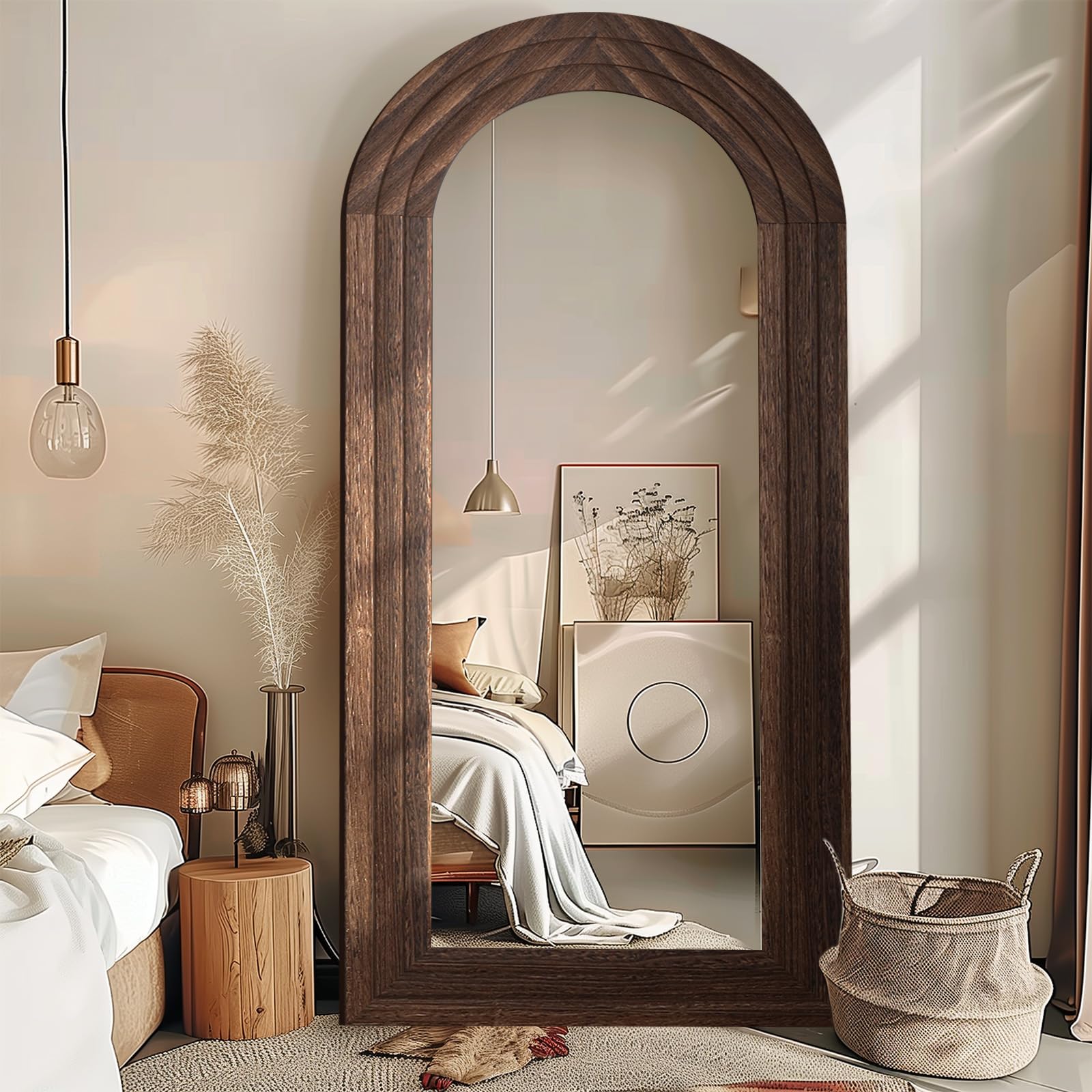 Arched Full Length Mirror with Solid Wood Frame