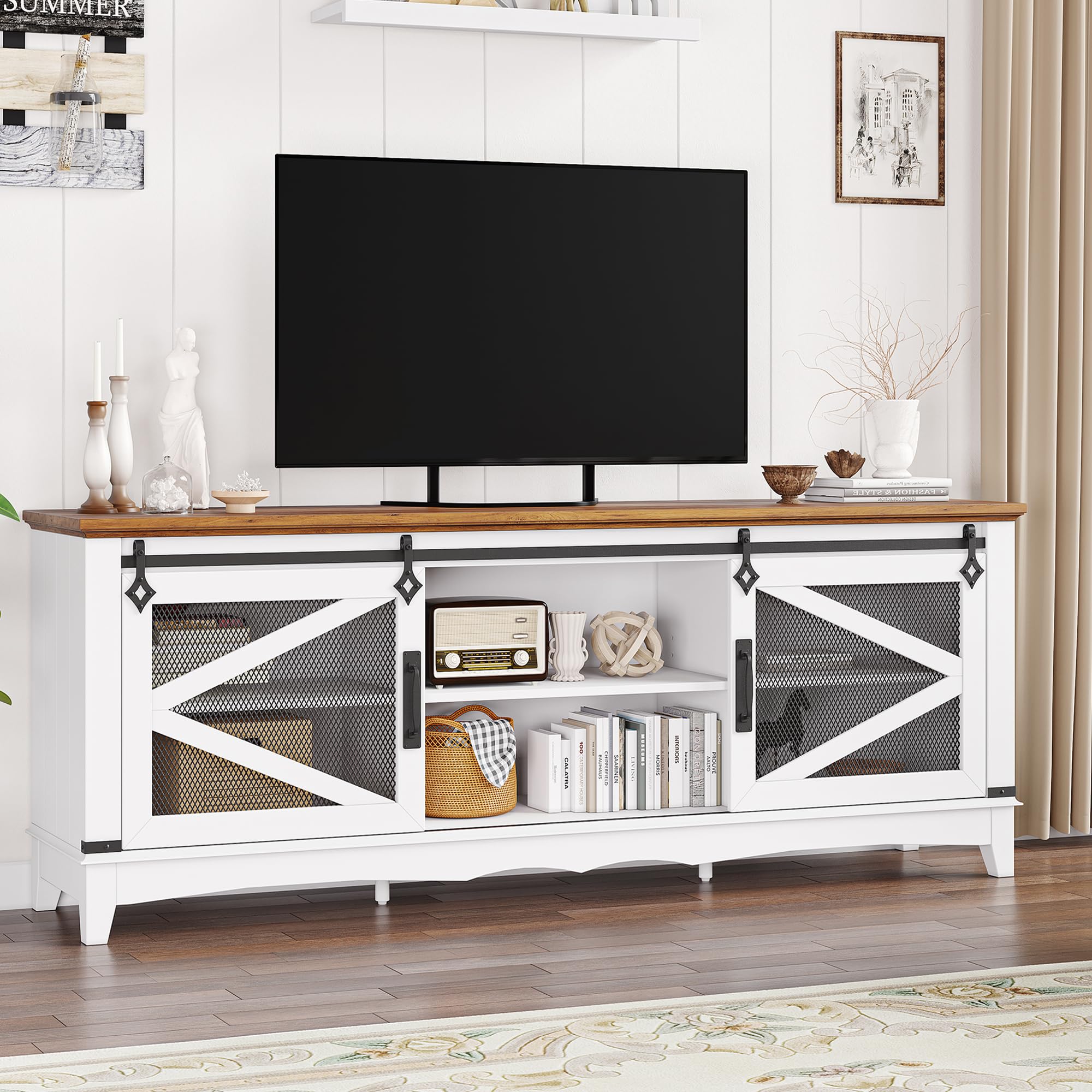 Modern TV Stand 65 Inch Entertainment Center with Sliding Barn Doors