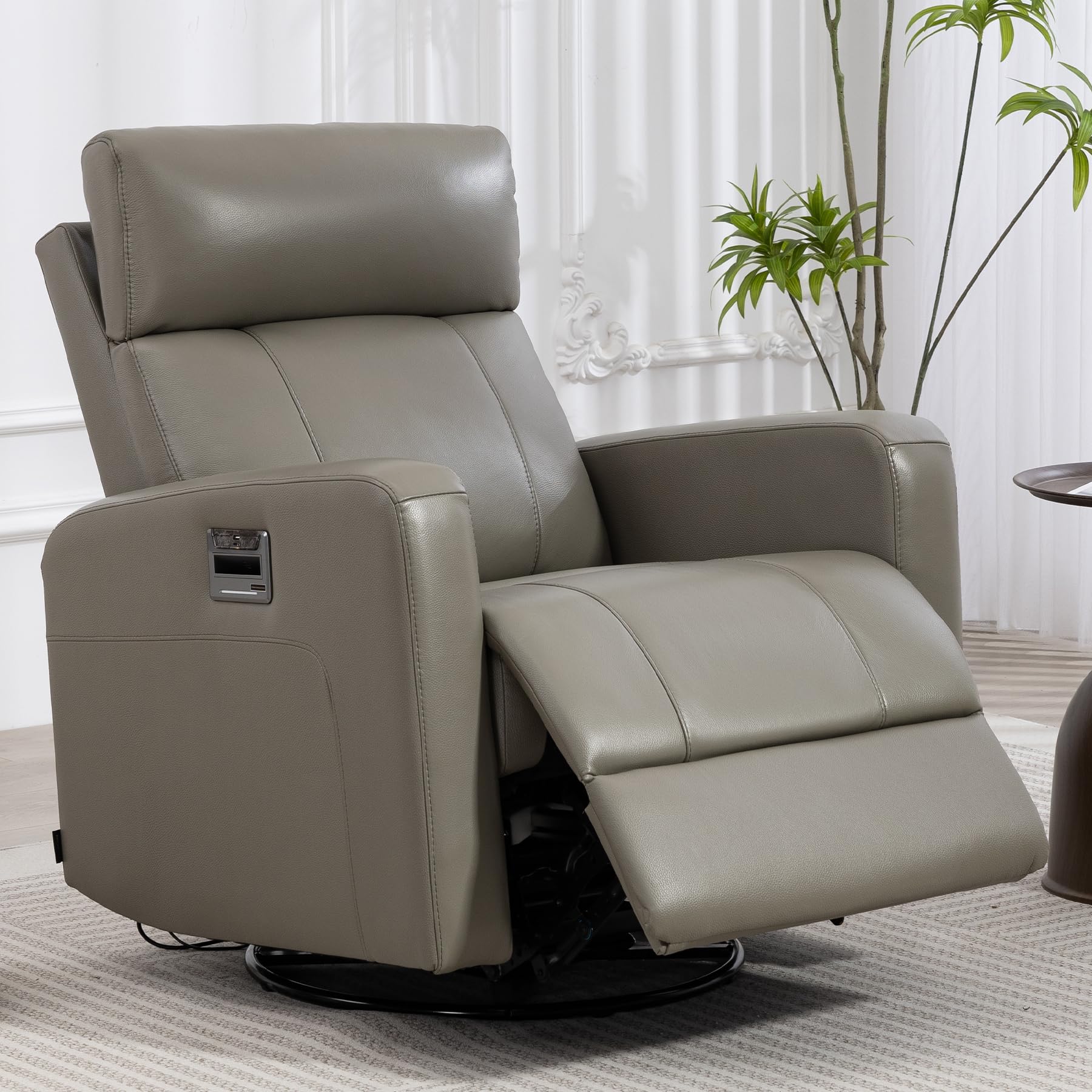 Genuine Leather Power Swivel Recliner with Wireless Charging
