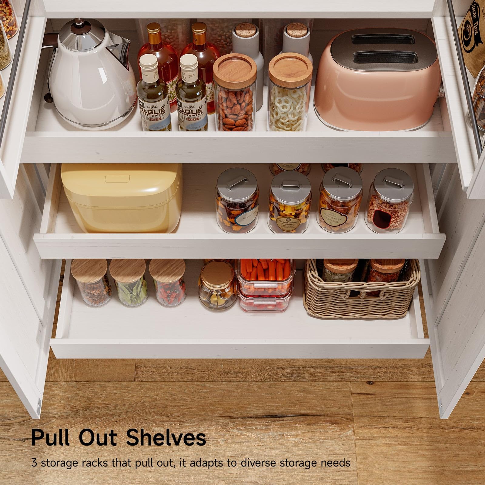 71" Tall Farmhouse Kitchen Pantry Cabinet with Pull Out Shelves