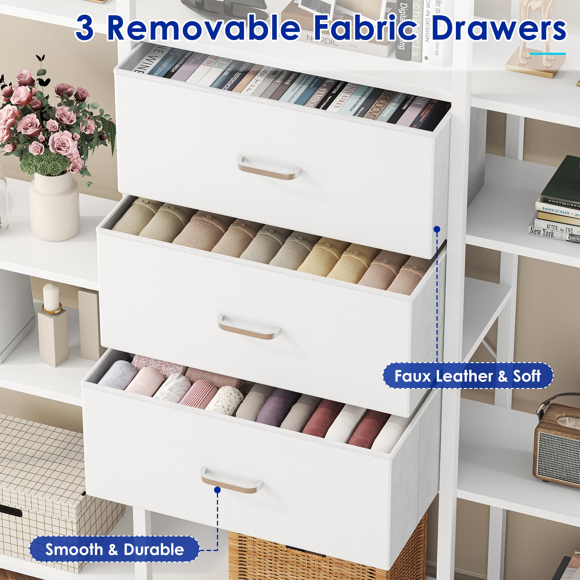 6-Tier Industrial Bookshelf with Drawers