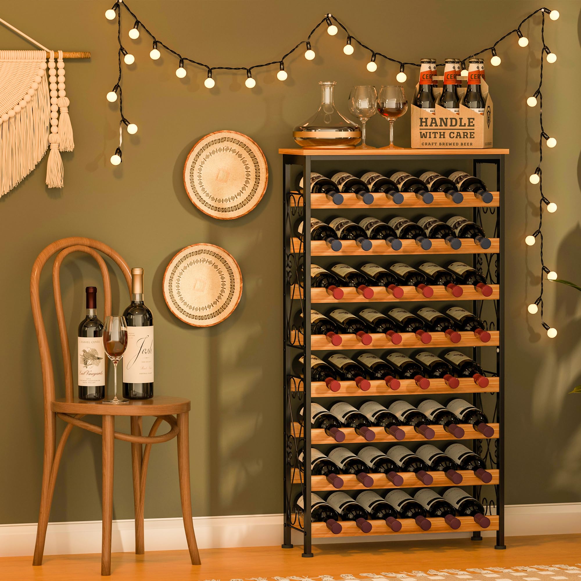 48 Bottle Wine Rack with Wood Top
