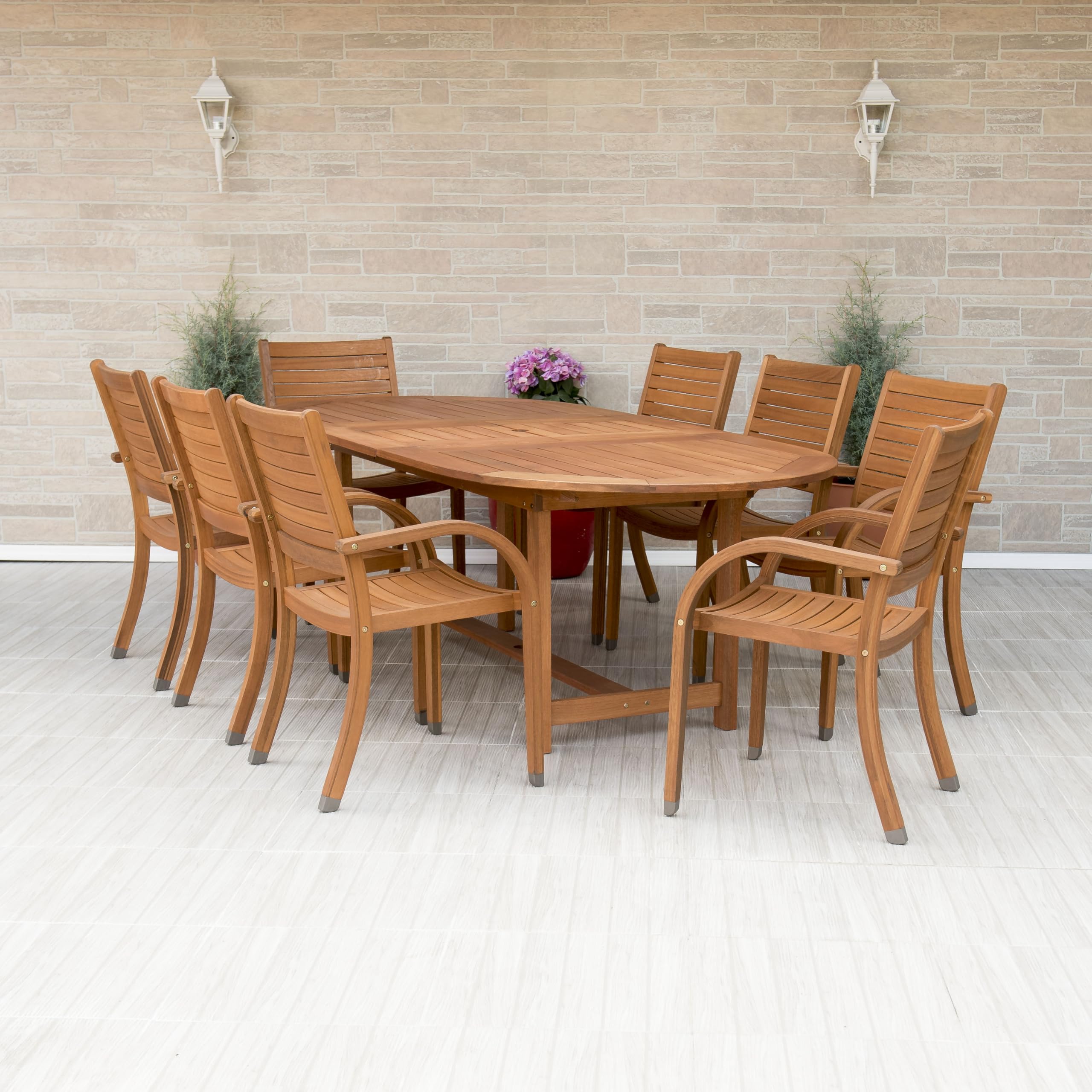 Amazonia Arizona 9 Piece Oval Outdoor Dining Set | Eucalyptus Wood | Durable and Ideal for Patio and Backyard