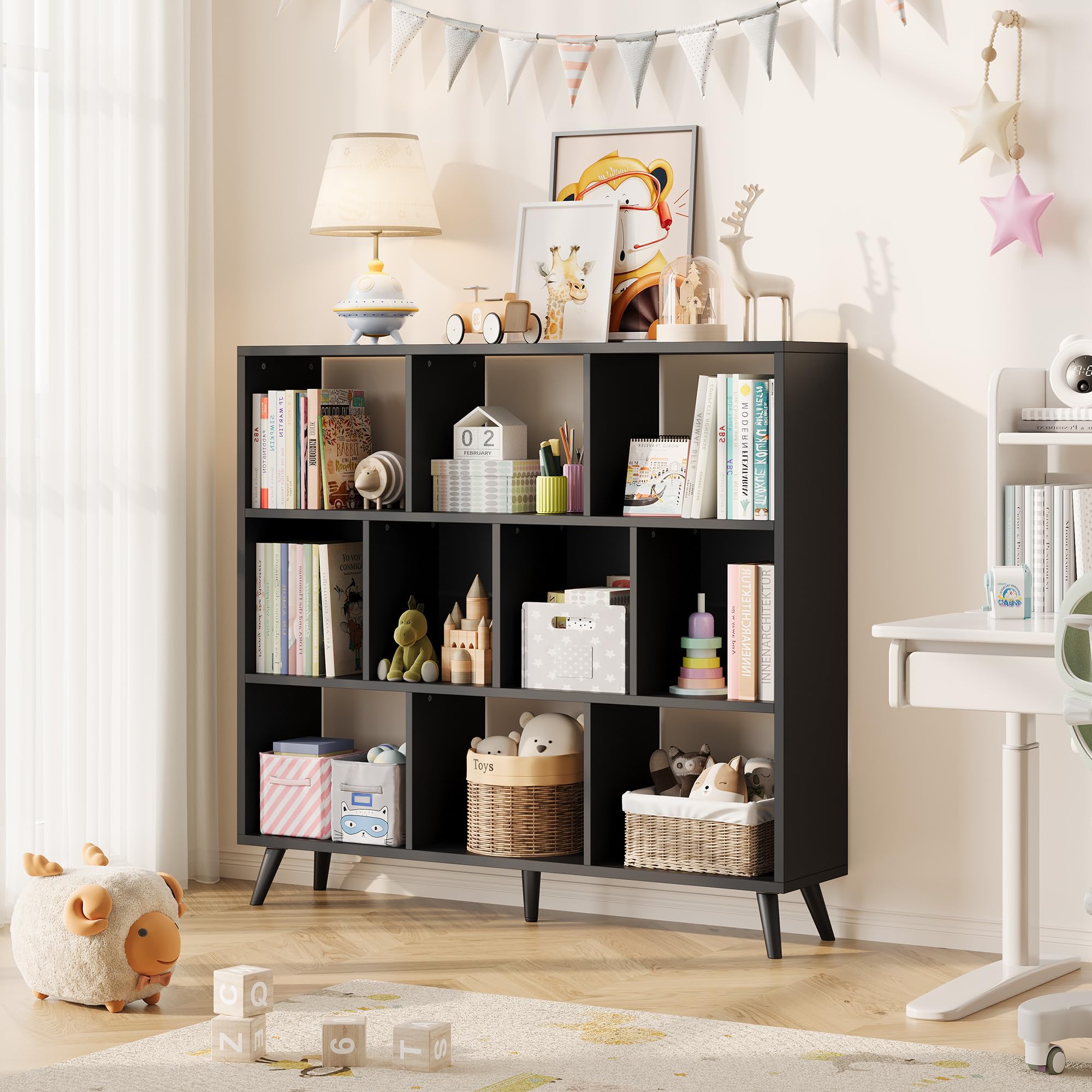 10-Cube Bookshelf with Solid Wood Legs