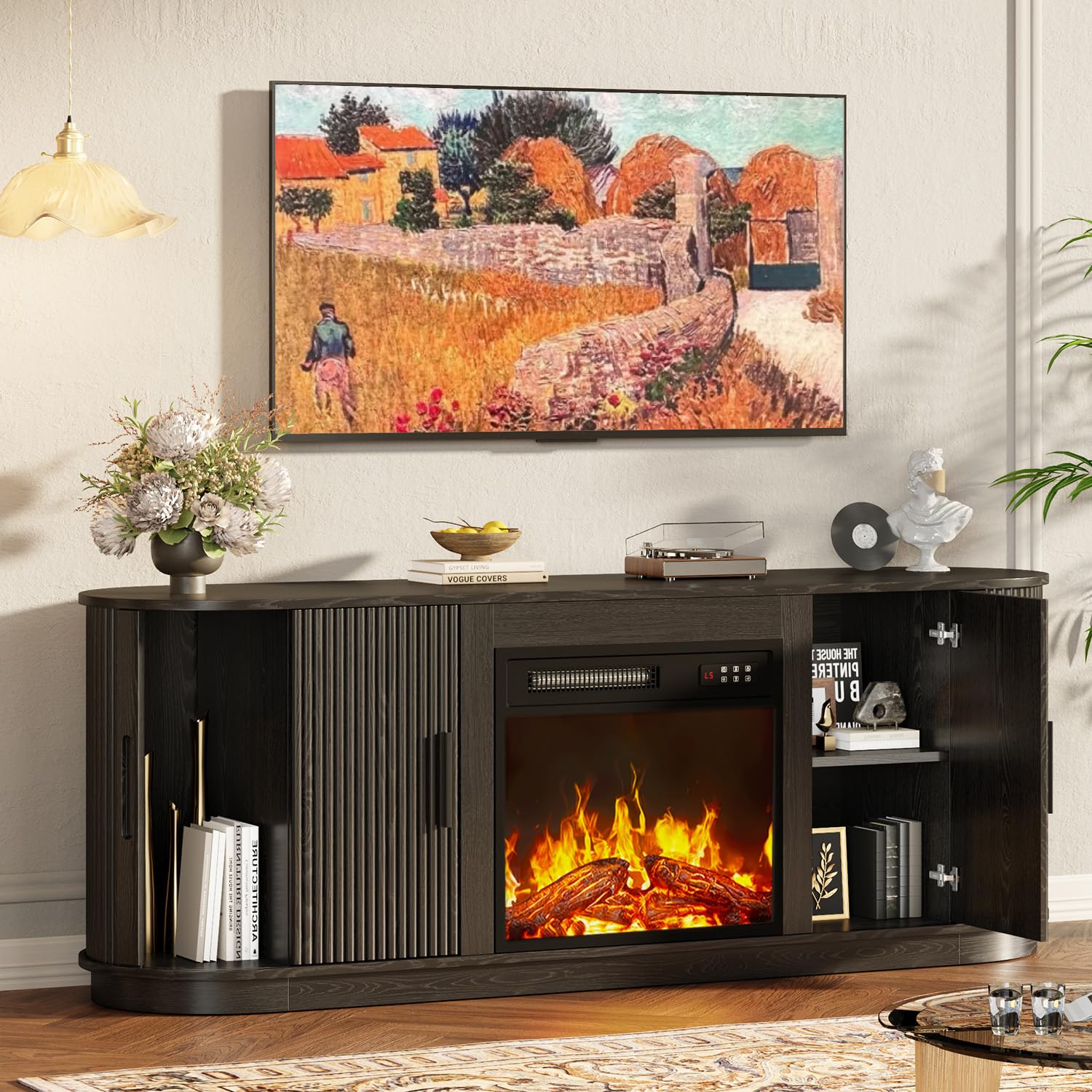 70" Fluted Fireplace TV Stand with Electric Fireplace