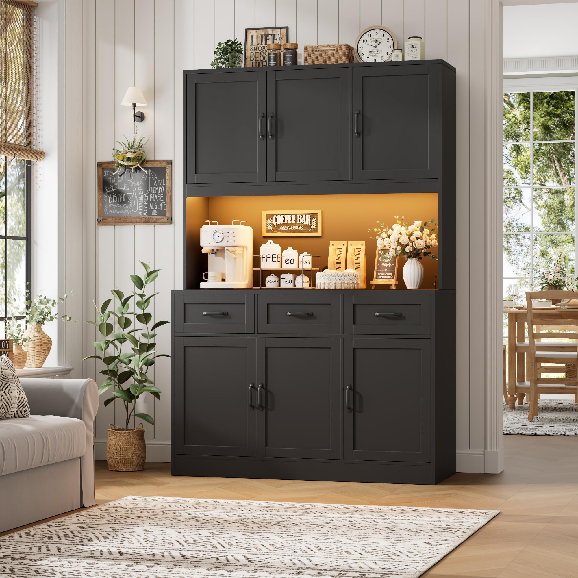 72" Kitchen Pantry Cabinet with LED Lights