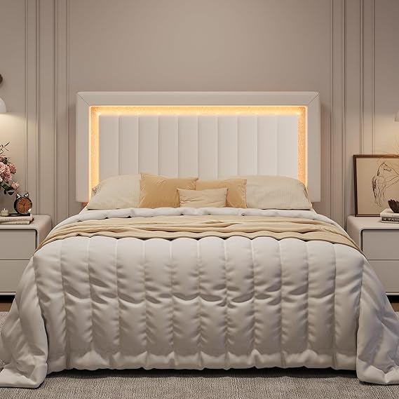 Full Size Pink Velvet LED Bed Frame with Adjustable Headboard