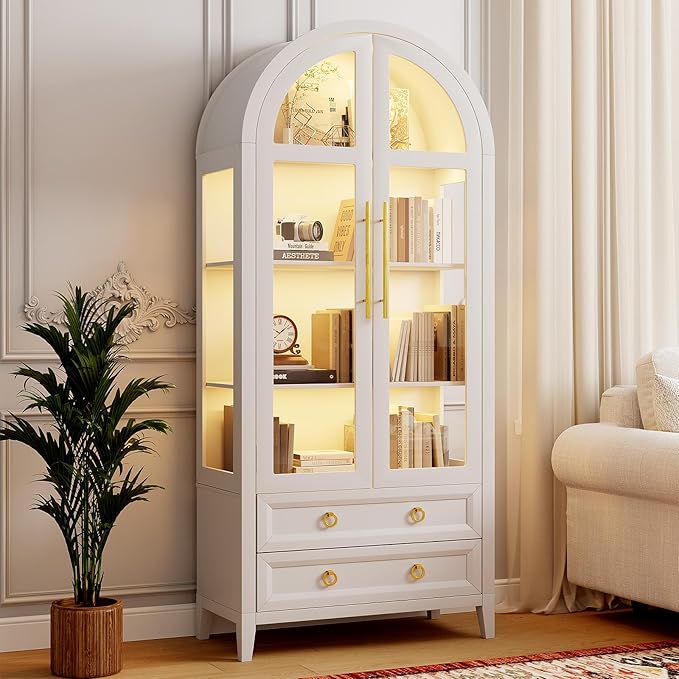 70.8" Arched Display Cabinet with LED Lights and Glass Doors
