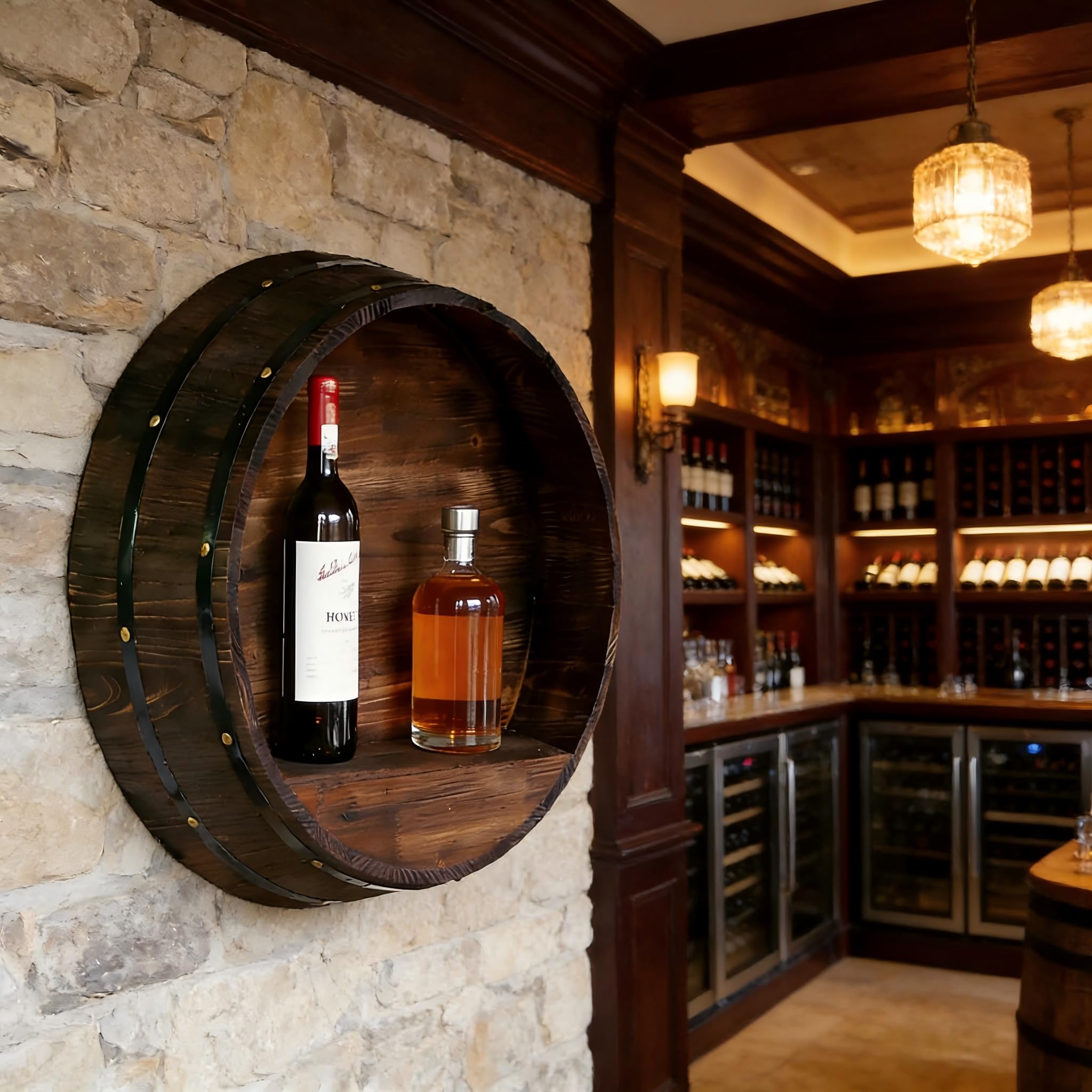 Wall Mounted Wine Rack Bourbon Barrel Style