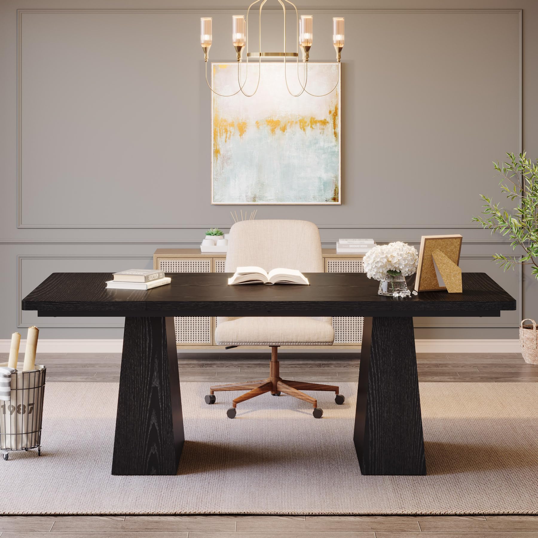 63 Inch Executive Desk Double Pedestal Black