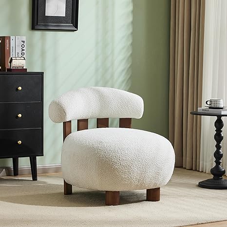 Boucle Fabric Accent Chair with Solid Wood Frame