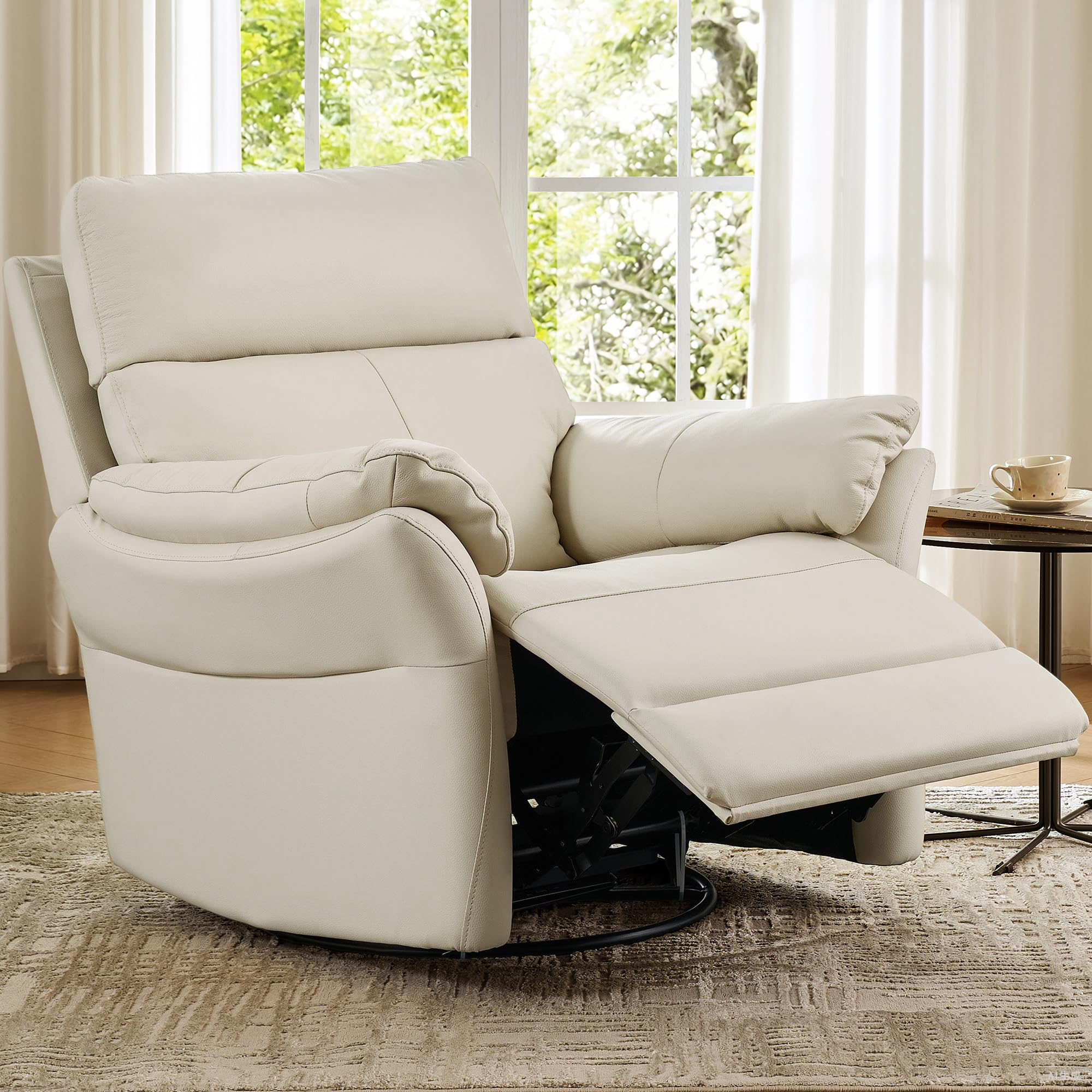Swivel Rocker Recliner Oversized Top-Grain Leather Chair