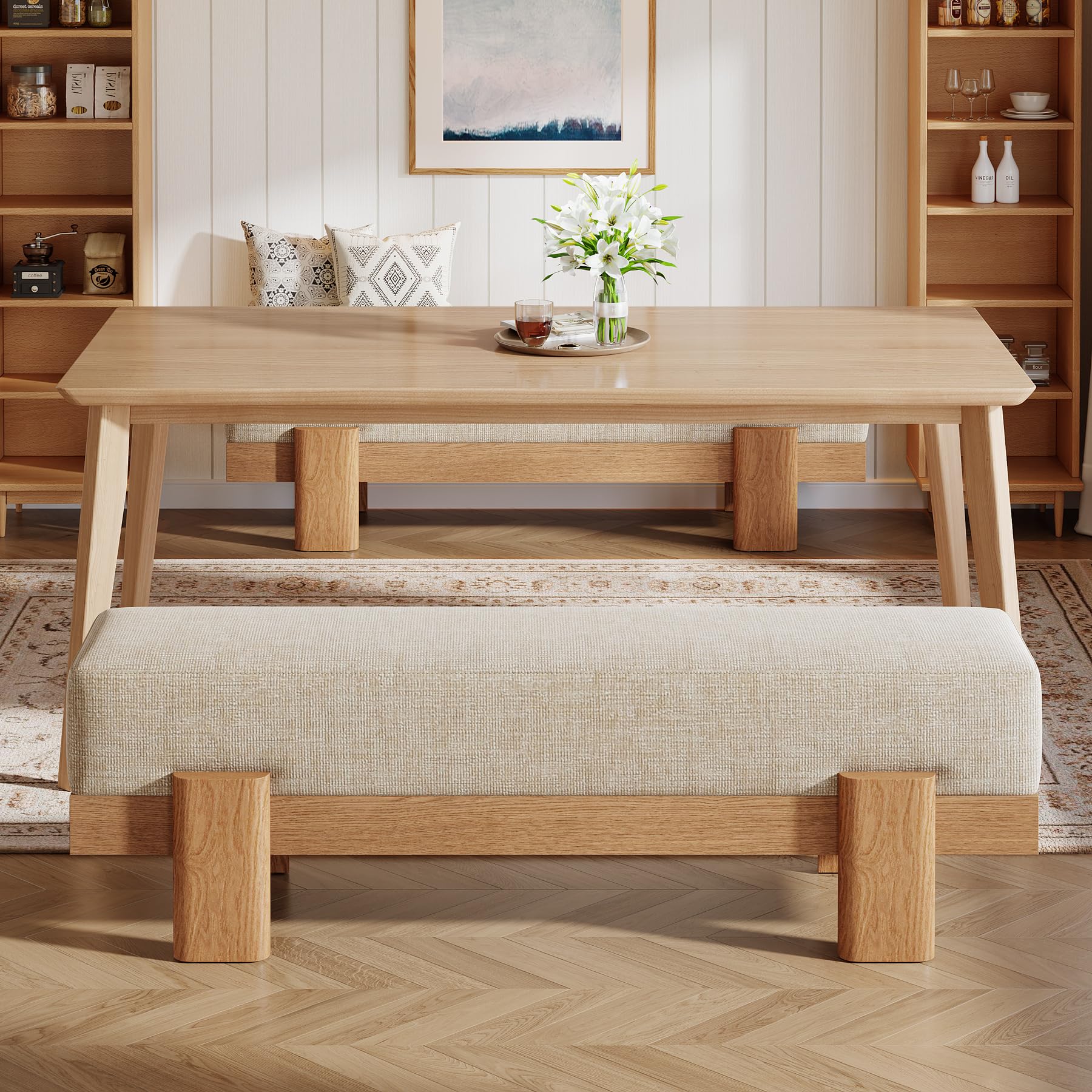 55-Inch Upholstered Dining Bench with Fabric Padded Seat