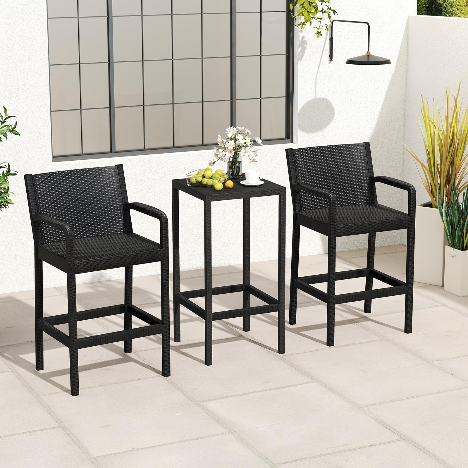 3-Piece Patio Bar Set with 2 Chairs and Square Table