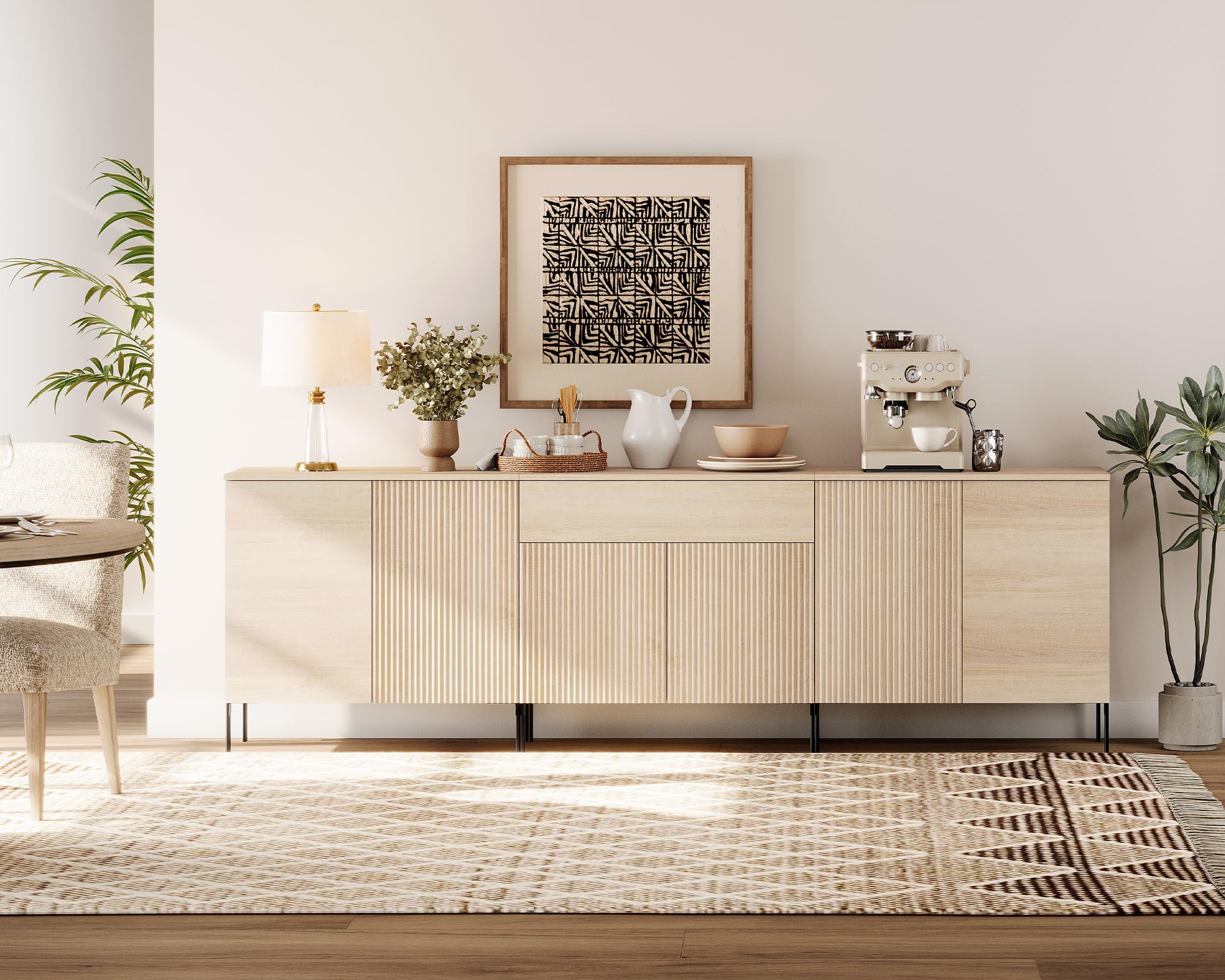 94.5" Fluted Buffet Sideboard Cabinet with Storage