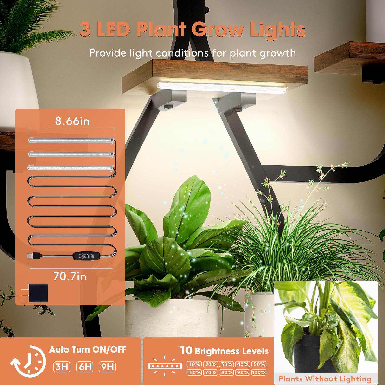 8-Tiered Indoor Plant Stand with Grow Light
