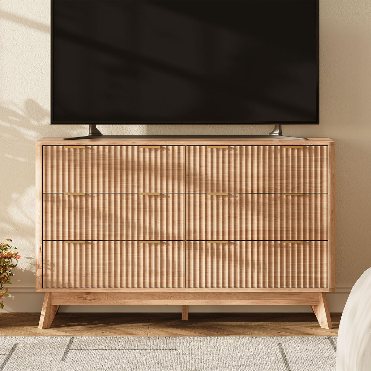 47 Inch Wide 6 Drawer Dresser with Fluted Design