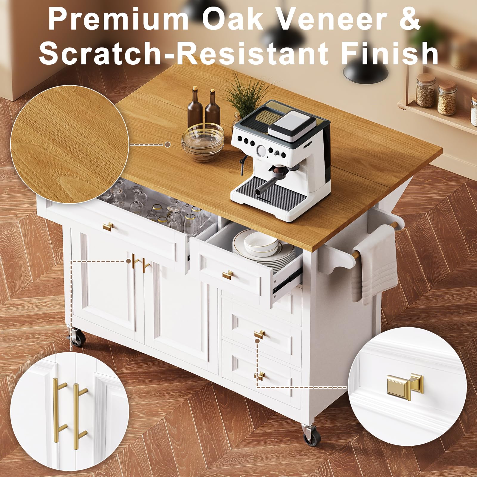 52" Retro Kitchen Island with Storage and Drop Leaf