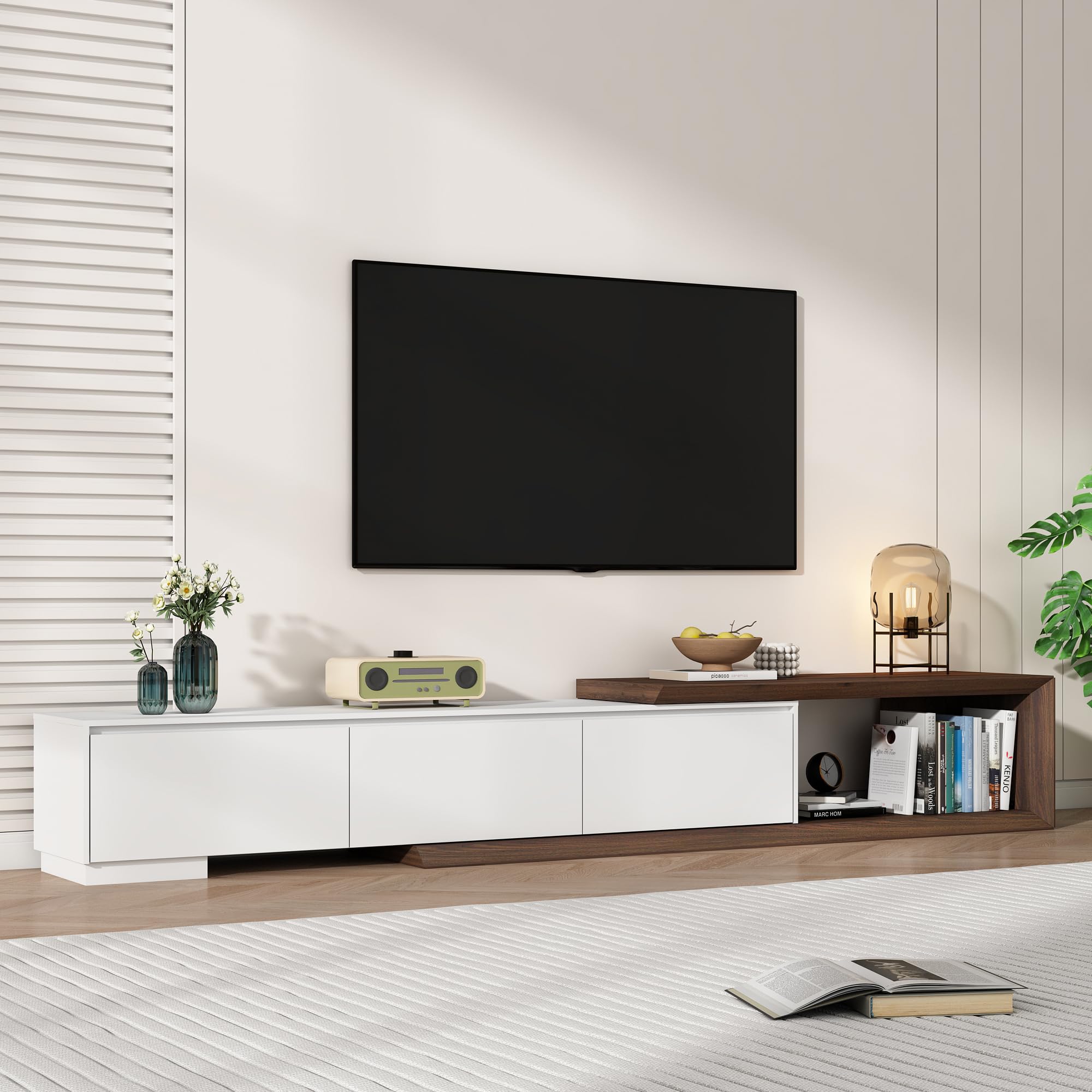 Extendable TV Stand with 3 Drawers - Modern Entertainment Center 82-107.3 Inch