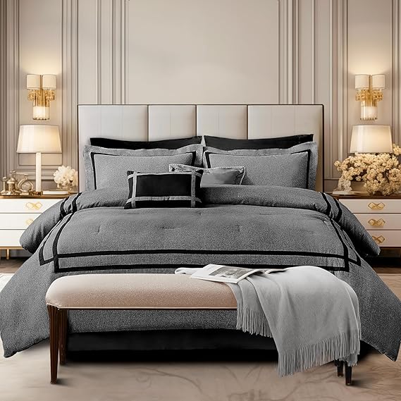 8-Piece Herringbone Comforter Set Full/Queen