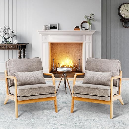 Mid-Century Accent Chair Set of 2 with Lumbar Pillow