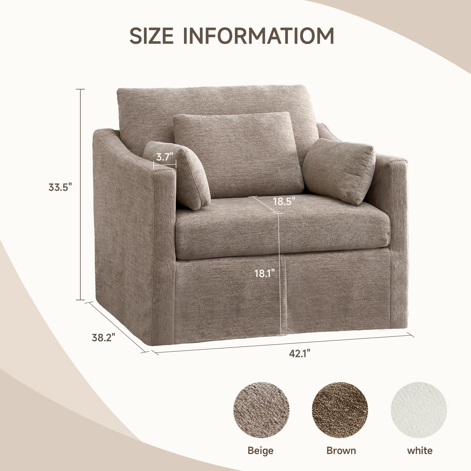 ONBRILL Accent Chair for Living Room, Slipcovered Chair with 3 Throw Pillows, Comfy Reading Chair, Deep Seat Armchair w/Sloped Arms, Modern Single Couch Sofa for Apartment, Wheat