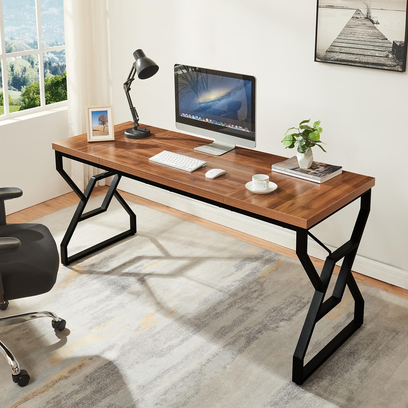 63-Inch Executive Desk with Engineered Wood and Metal Frame