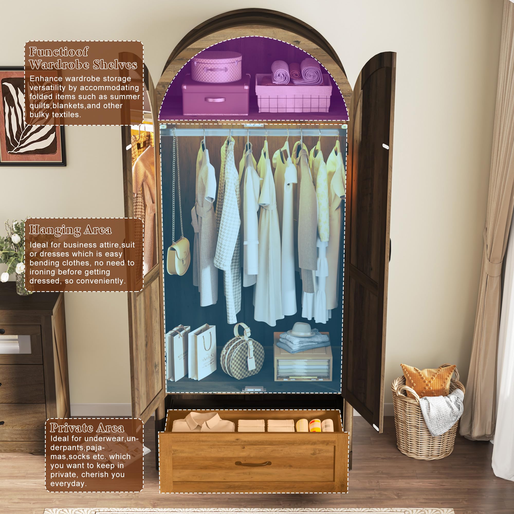 2-Door Armoire Wardrobe with Mirror and Lights