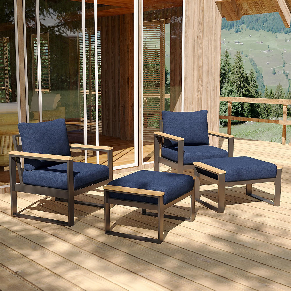 2-Piece Aluminum Patio Ottoman Set with Cushions