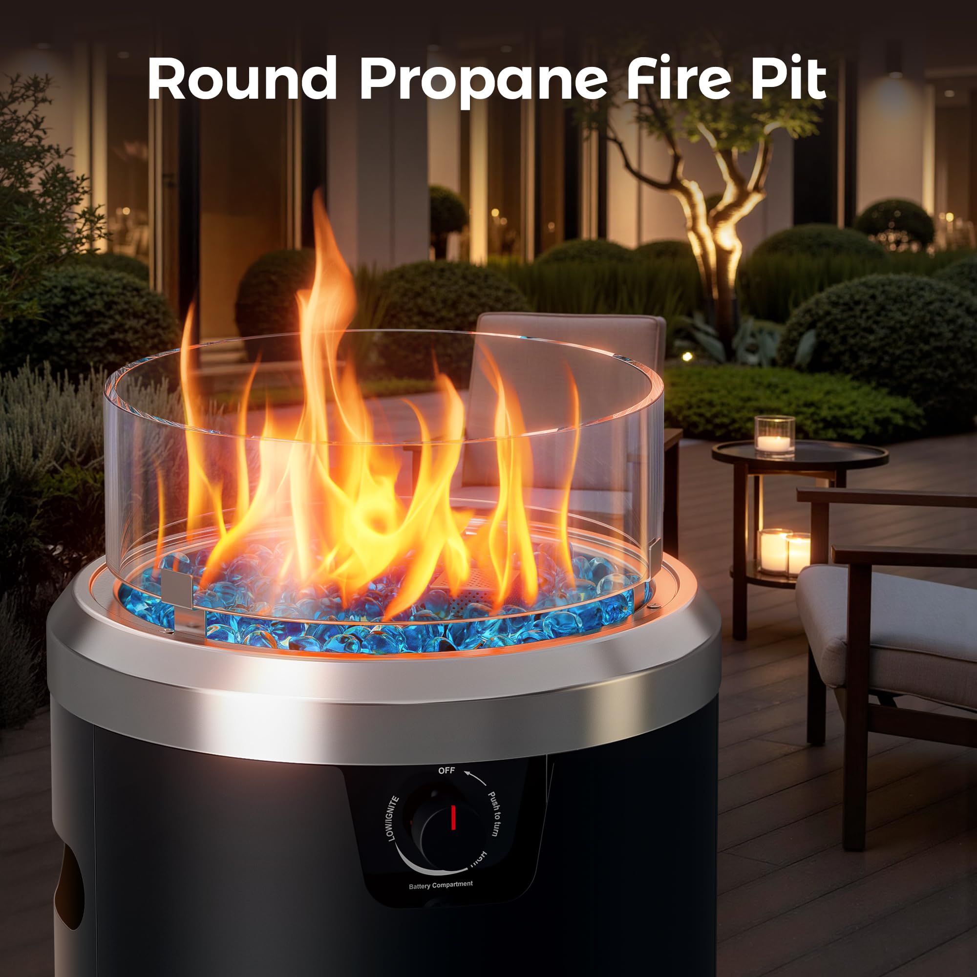 Propane Fire Pit Round Column Outdoor Black