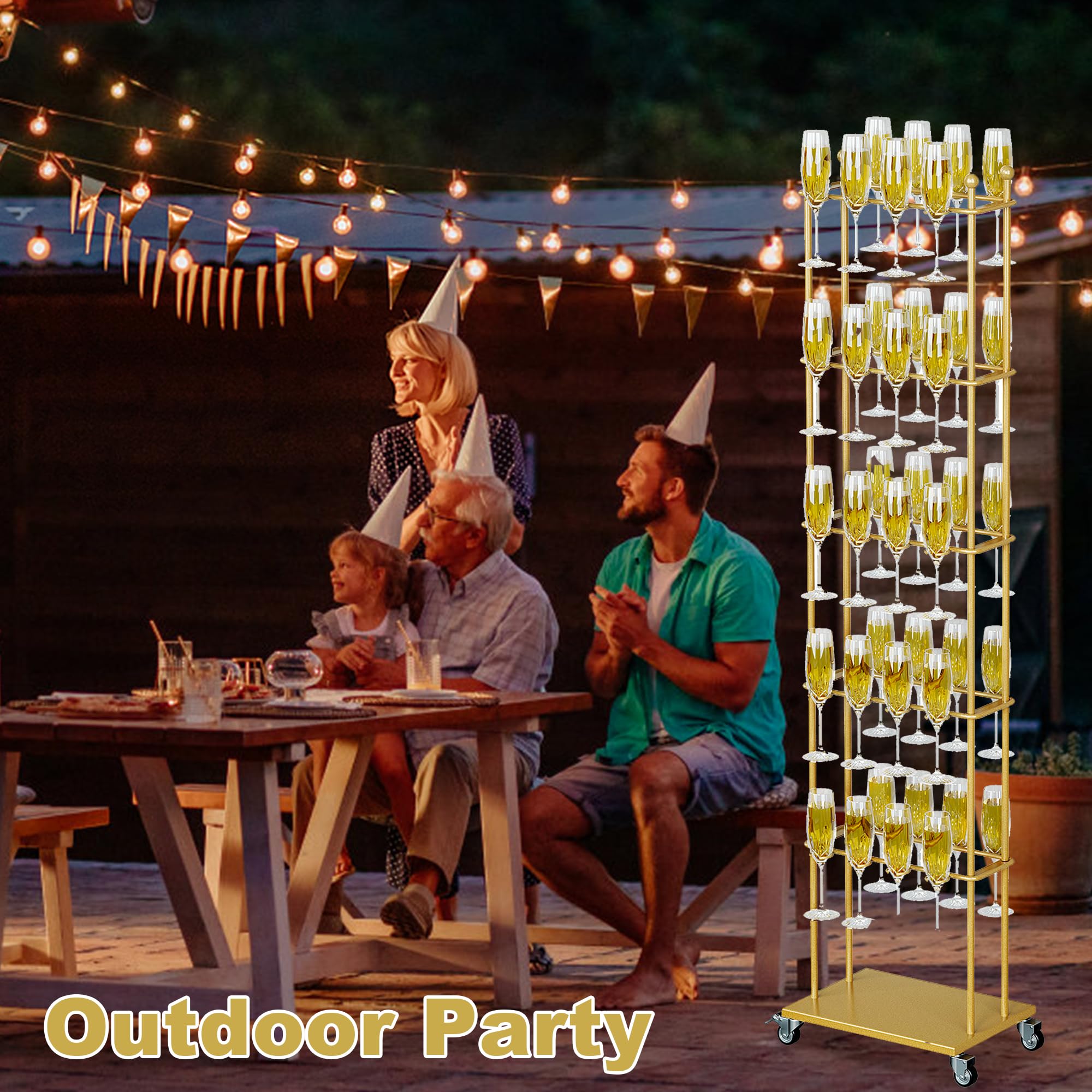 5-Tier Champagne Glass Holder Stand with Wheels